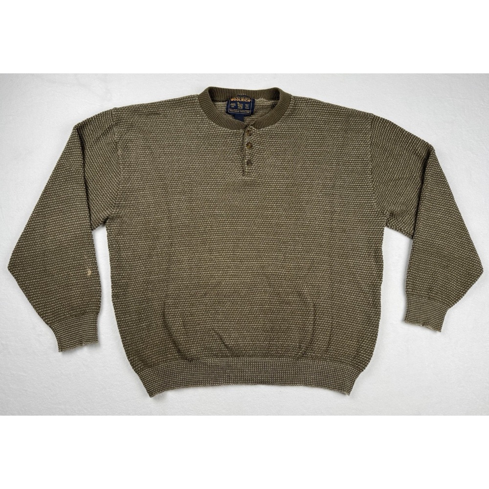 Woolrich Made in USA Textured Knit Henley Sweater Tan Size Large